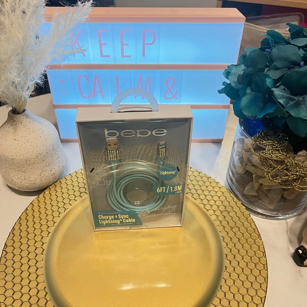 Bebe Aqua Lightning Cable with Rhinestone Accents cellphone